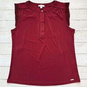 Calvin Klein Burgundy Sleeveless Blouse XL Ruffle Shoulder Top